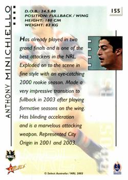 2003 Select XL #155 Anthony Minichiello Back